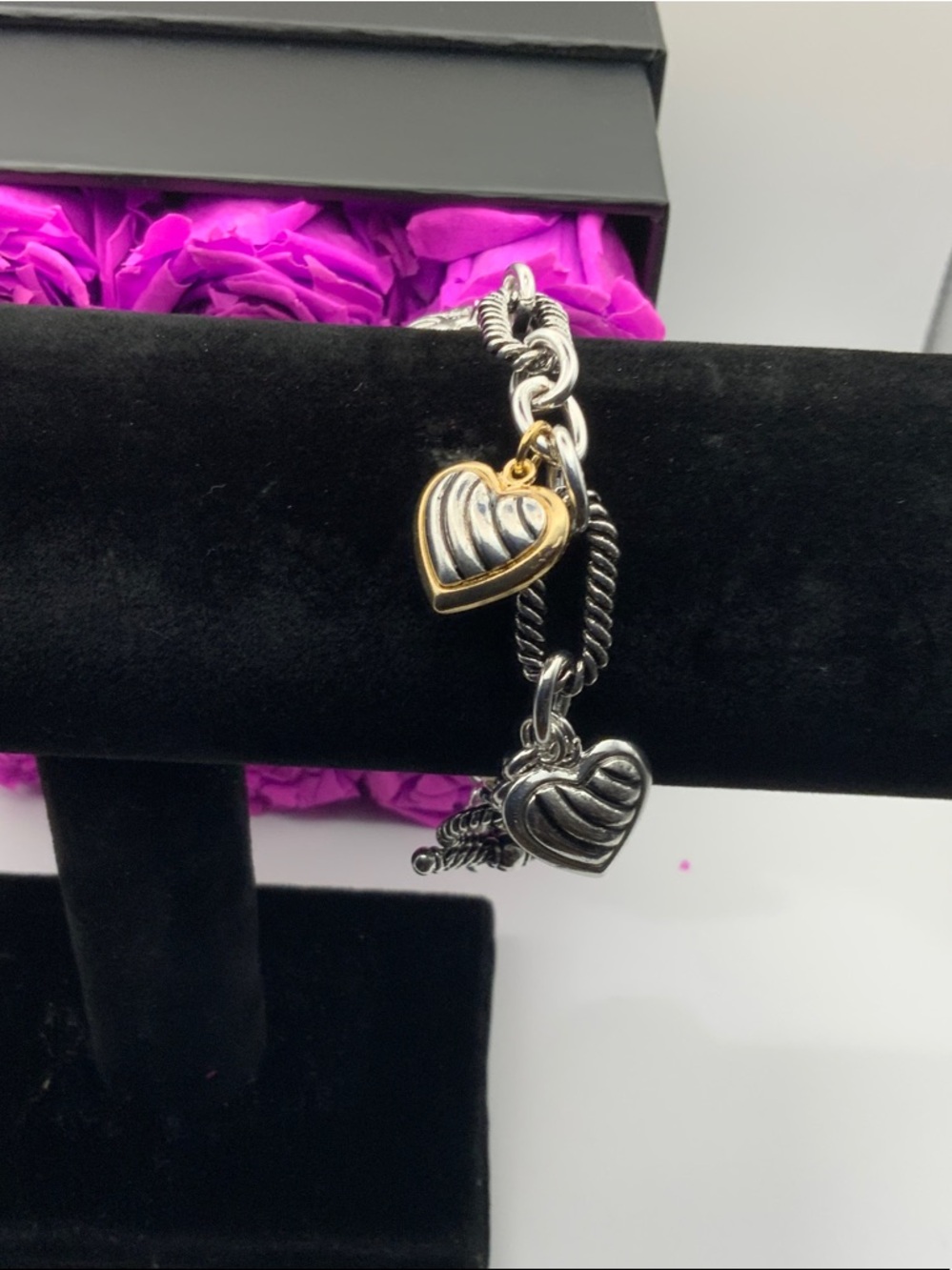 Silver Heart Charm Dangle Bracelet - Women's Silver Tone Chain Bracelet